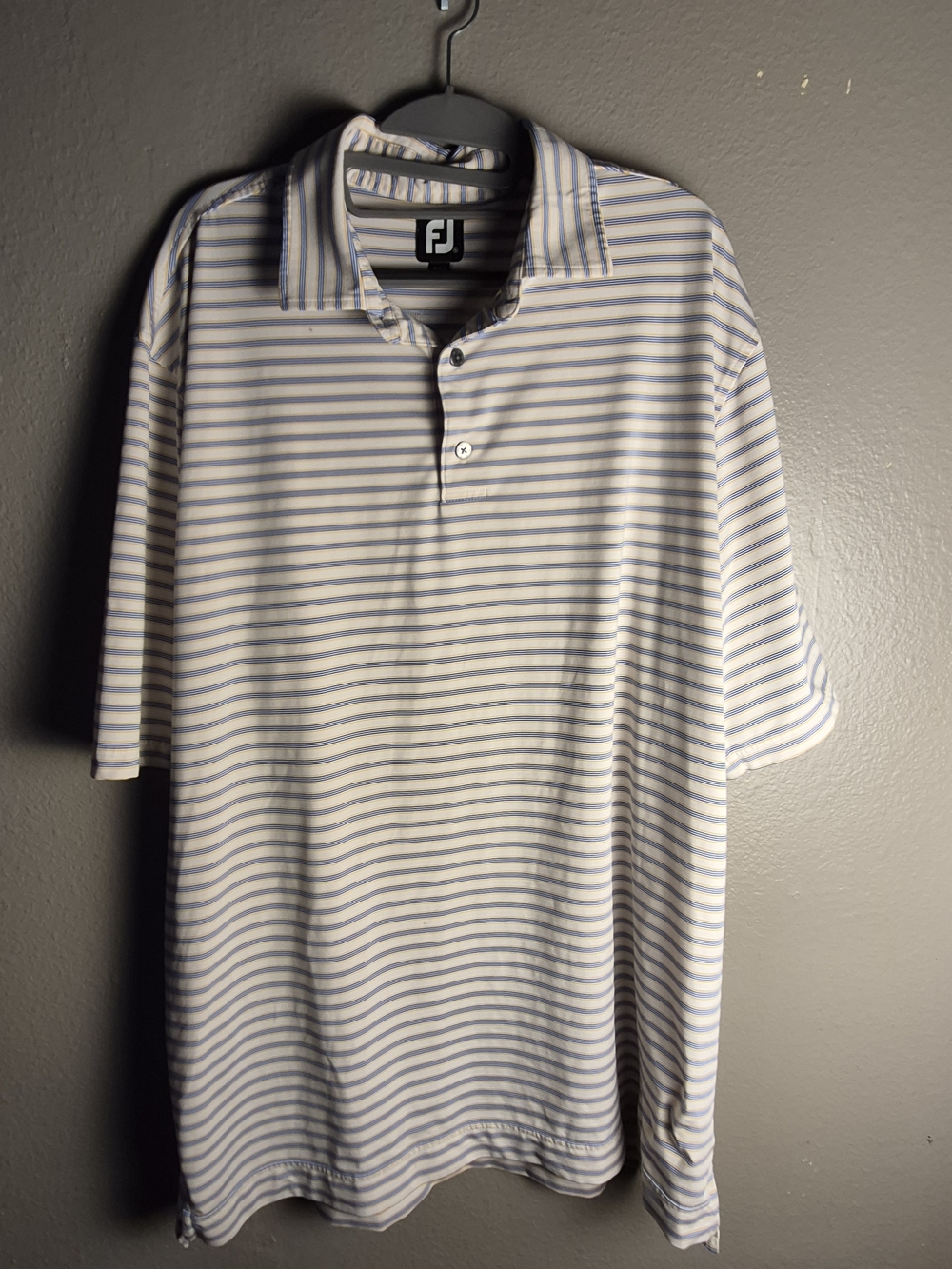 FootJoy Men's White & Light Blue Striped Polo